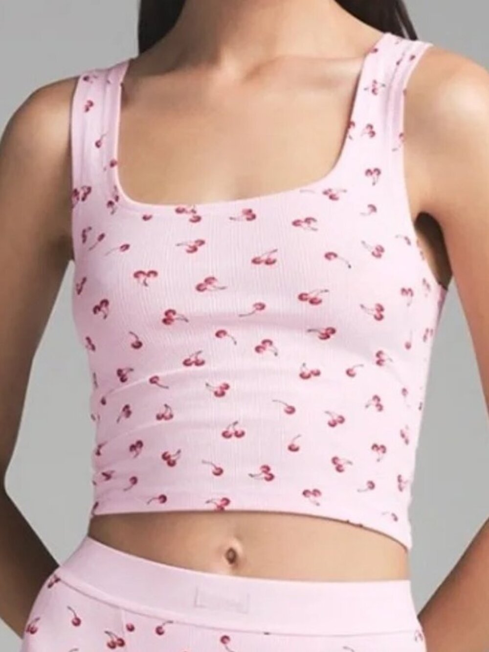 SKIMS Cotton Rib Tank - Pink Cherry Blossom / Cherry Print - Size Medium